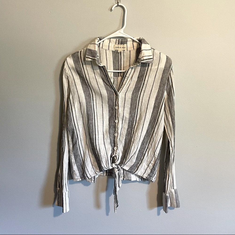 Cloth & Stone Front Tie Linen Cropped Shirt